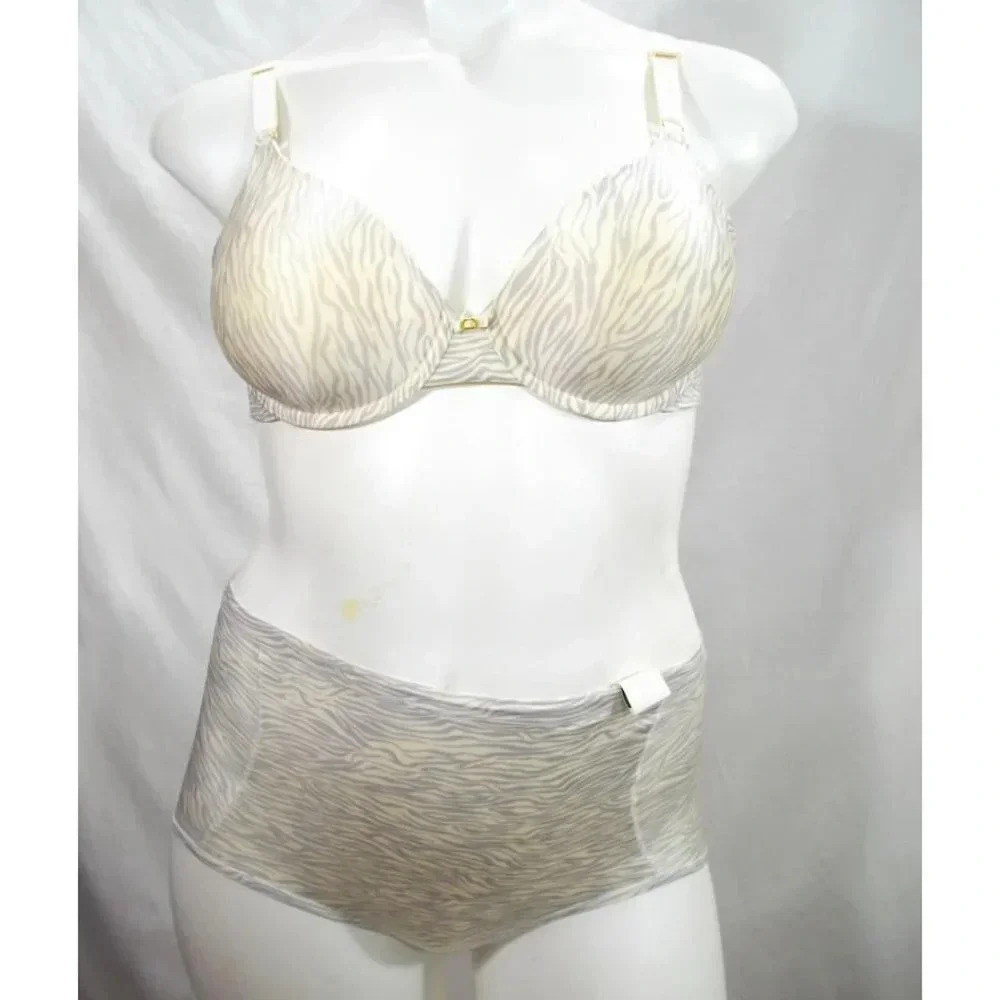 Vanity Fair 75345 Beauty Back Full Cover UW Bra Panty SET 34D/MEDIUM Gray Zebra